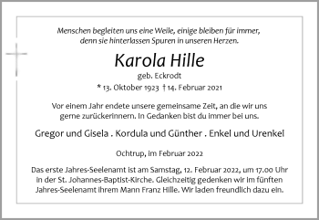 Anzeige von Karola Hille 