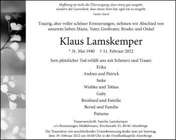 Anzeige von Klaus Lamskemper 