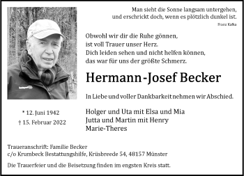 Anzeige von Hermann-Josef Becker 
