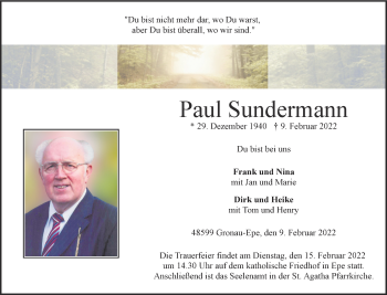 Anzeige von Paul Sundermann 