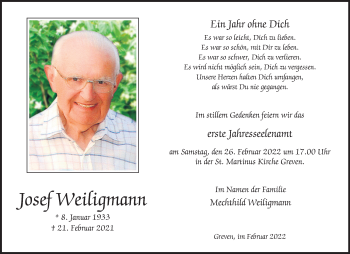 Anzeige von Josef Weiligmann 