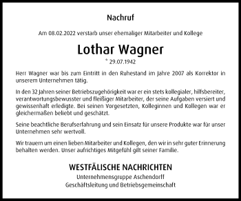 Anzeige von Lothar Wagner 