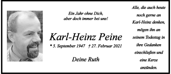 Anzeige von Karl-Heinz Peine 