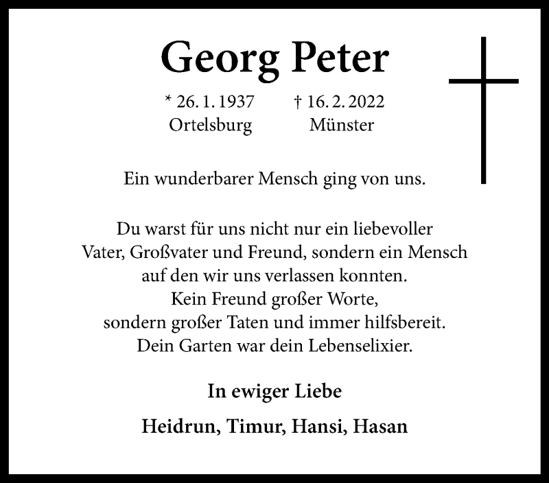  Traueranzeige für Georg Peter vom 23.02.2022 aus 