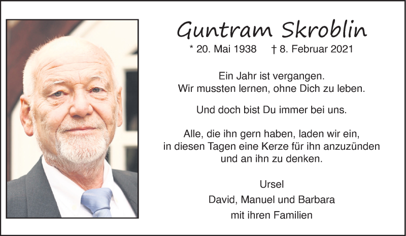  Traueranzeige für Guntram Skroblin vom 05.02.2022 aus 