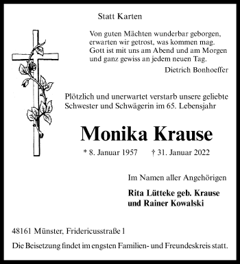 Anzeige von Monika Krause 
