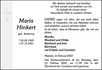 Anzeige von Maria Hinkert 