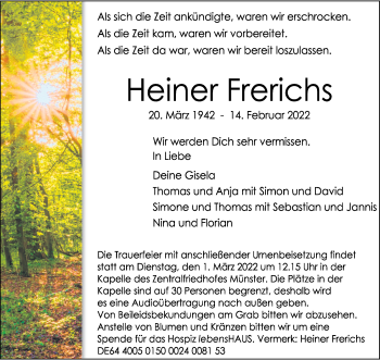 Anzeige von Heiner Frerichs 