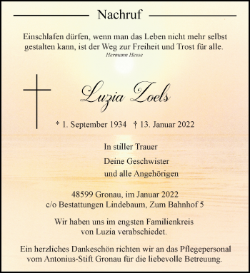 Anzeige von Luzia Zoels 
