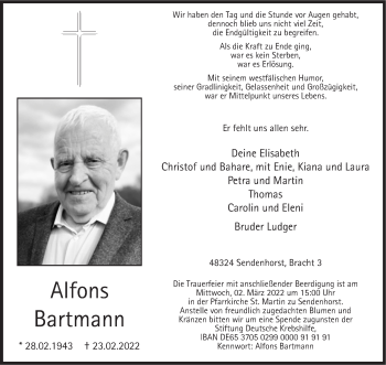 Anzeige von Alfons Bartmann 