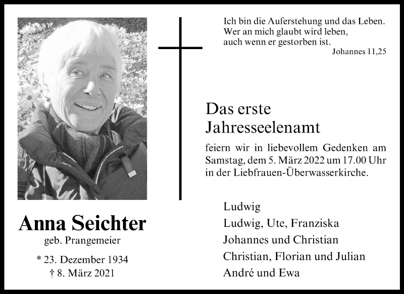  Traueranzeige für Anna Seichter vom 26.02.2022 aus 