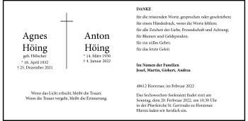 Anzeige von Agnes Höing 