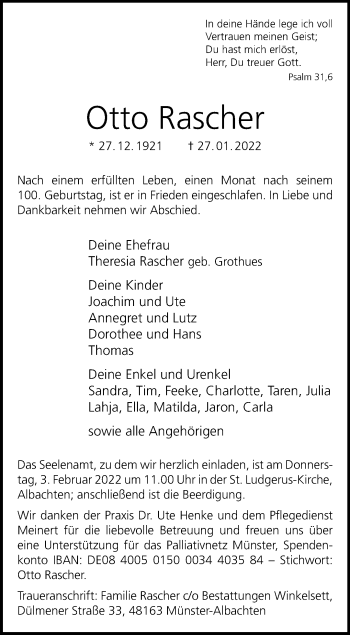 Anzeige von Otto Rascher 