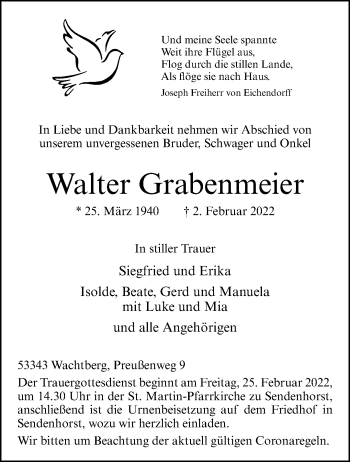 Anzeige von Walter Grabenmeier 