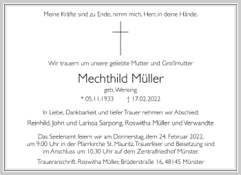Anzeige von Mechthild Müller 