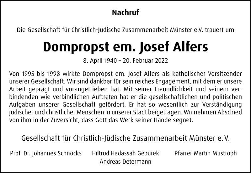  Traueranzeige für Josef Albers vom 26.02.2022 aus 