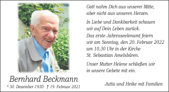 Anzeige von Bernhard Beckmann 