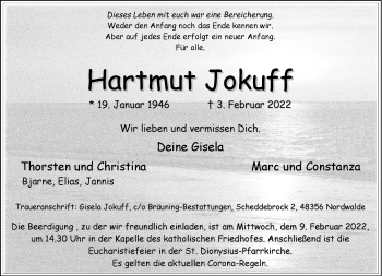 Anzeige von Hartmut Jokuff 