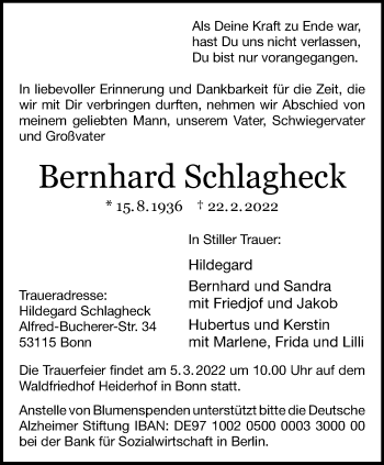 Anzeige von Bernhard Schlagheck 