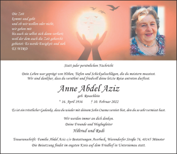 Anzeige von Anne Abdel Aziz 