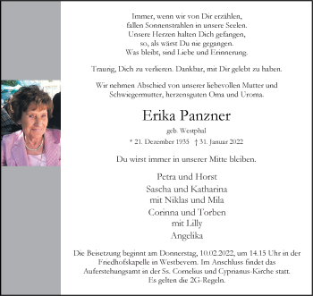 Anzeige von Erika Panzner 