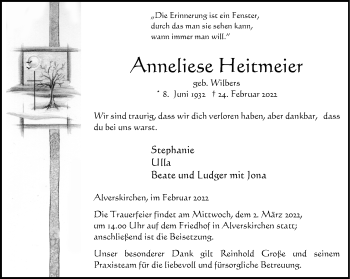 Anzeige von Anneliese Heitmeier 