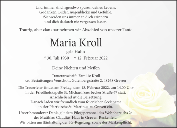 Anzeige von Maria Kroll 