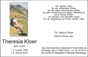 Anzeige von Theresia Kloer 