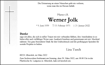 Anzeige von Werner Jolk 