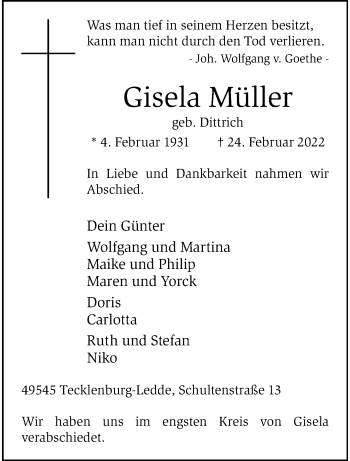Anzeige von Gisela Müller 