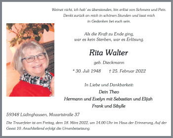 Anzeige von Rita Walter 