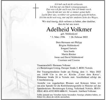 Anzeige von Adelheid Volkmer 