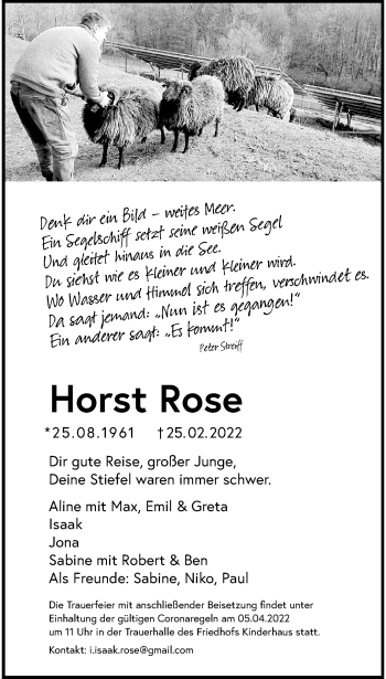 Anzeige von Horst Rose 