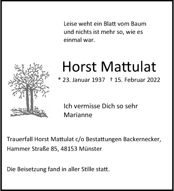Anzeige von Horst Mattulat 
