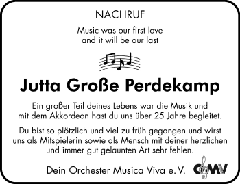 Anzeige von Jutta Große Perdekamp 