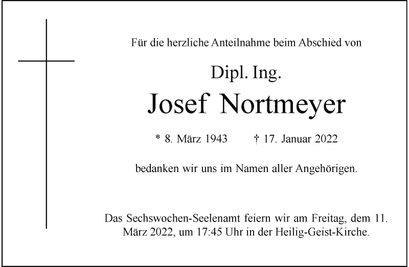  Traueranzeige für Josef Nortmeyer vom 05.03.2022 aus 