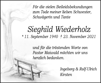 Anzeige von Sieghild Wiederholz 