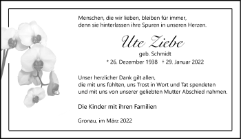 Anzeige von Ute Ziebe 