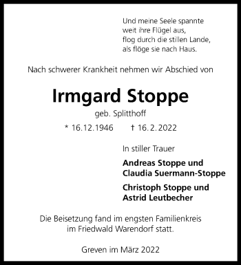 Anzeige von Irmgard Stoppe 