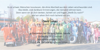 Anzeige von David Lunau 