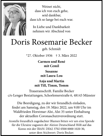 Anzeige von Doris Rosemarie Becker 
