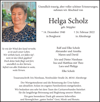 Anzeige von Helga Scholz 