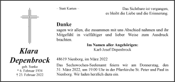 Anzeige von Klara Depenbrock 