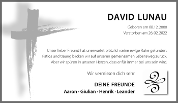 Anzeige von David Lunau 