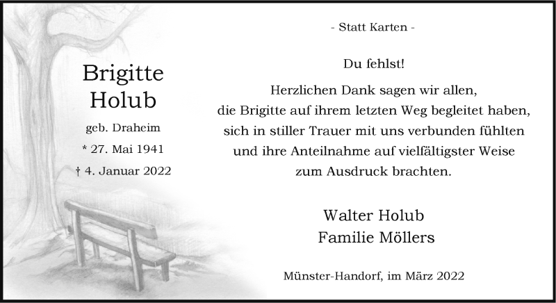 Traueranzeige für Brigitte Holub vom 26.03.2022 aus 