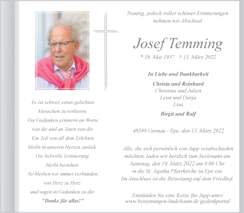 Anzeige von Josef Timming 