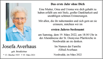 Anzeige von Josefa Averhaus 