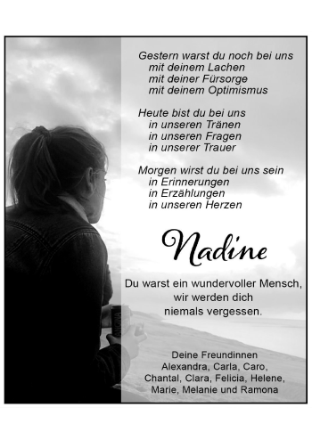 Anzeige von Nadine Schulze Wilmert 
