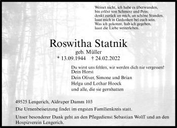 Anzeige von Roswitha Statnik 