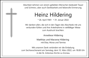 Anzeige von Heinz Hildering 
